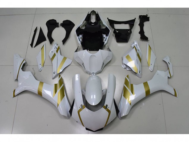 Custom 2015-2019 White with Gold Decal Yamaha YZF R1 Motor Fairings