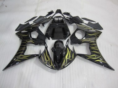 Aftermarket 2003-2005 Black with Yellow Flame Yamaha YZF R6 Motorcycle Bodywork